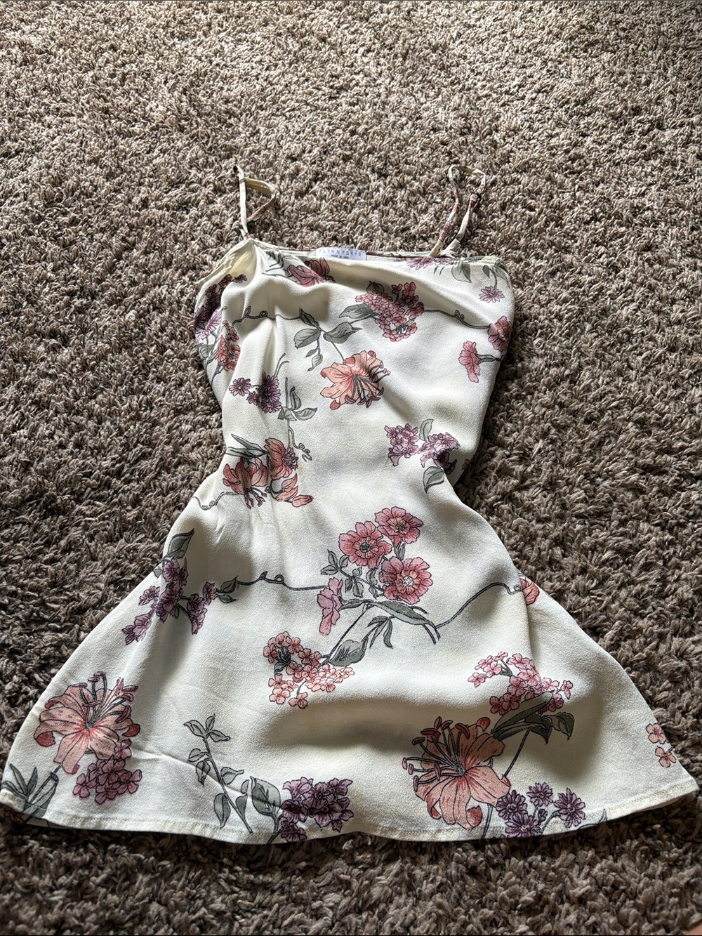 Flynn Skye Cream Slip Dress with Pink and Purple Floral Print